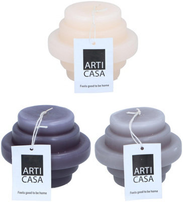 EDCO Arti Casa Round Candle Set Of 3 Unscented Wax Decor (Purple Cream) - image 1