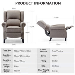 More4Homes Charlotte Modern Fabric Pushback Recliner Armchair Sofa Accent Chair Reclining (Pumice) - thumbnail 9
