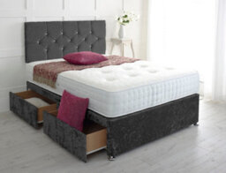 Adore Designs Diamond Cut Crushed Velvet Divan Bed, With Pocket Mattress - 4Ft6 Double - Black - 0 Drawers - thumbnail 1