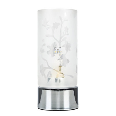 Valuelights Modern Floral Design Glass And Polished Chrome Touch Bedside Table Lamp - image 1