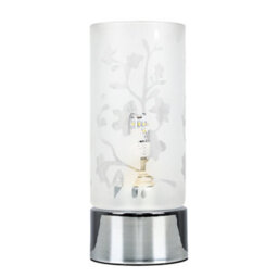 Valuelights Modern Floral Design Glass And Polished Chrome Touch Bedside Table Lamp - thumbnail 2