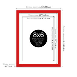 "8X6"" Red Frame With Mount For 7X5"" Pictures 20mm Slim Edge Portrait And Landscape Display With Wall Hooks And Kickstand" - thumbnail 2