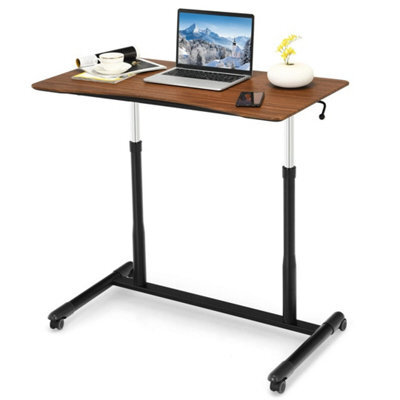Mobile Standing Desk Height Adjustable Computer Desk W Rolling Casters Brown - image 1