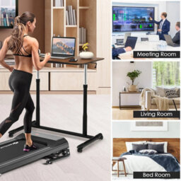 Mobile Standing Desk Height Adjustable Computer Desk W Rolling Casters Brown - thumbnail 4