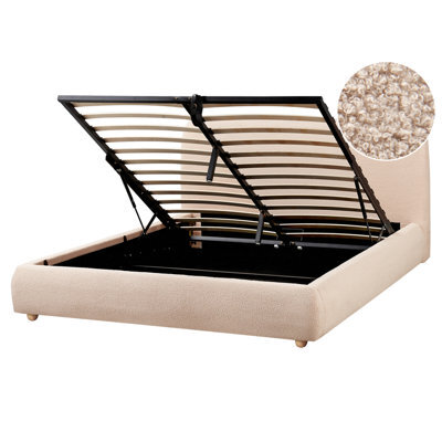 Beliani Ottoman Bed Boucle Blagnac 160 X 200 Cm (Eu King Size) Beige - image 1