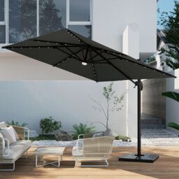 Thehotsale 3M Square Cantilever Parasol With Solar Light And Parasol Base - thumbnail 2