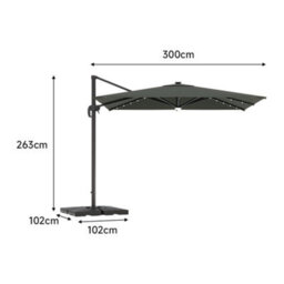 Thehotsale 3M Square Cantilever Parasol With Solar Light And Parasol Base - thumbnail 8