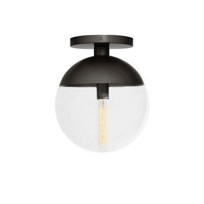 Orsina Black Metal Light With Globe Clear Glass Shade, Suspended Globe Pendant Fixture, Industrial Metal Pendant - image 1
