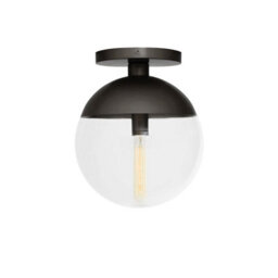 Orsina Black Metal Light With Globe Clear Glass Shade, Suspended Globe Pendant Fixture, Industrial Metal Pendant - thumbnail 1