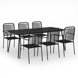 Berkfield 7 Piece Garden Dining Set Cotton Rope And Steel Black - thumbnail 2