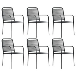 Berkfield 7 Piece Garden Dining Set Cotton Rope And Steel Black - thumbnail 6