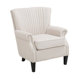 Living And Home Beige-White Vertical Channel Tufted Armchair With Nailhead Trim, 84Cm H - thumbnail 3
