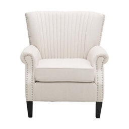 Living And Home Beige-White Vertical Channel Tufted Armchair With Nailhead Trim, 84Cm H - thumbnail 5