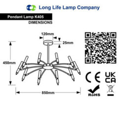 Long Life Lamps Company 10 Lamp Ceiling Black Cluster Sputnik Pendant Light Adjustable Beam Angle K405 With G9 - thumbnail 2