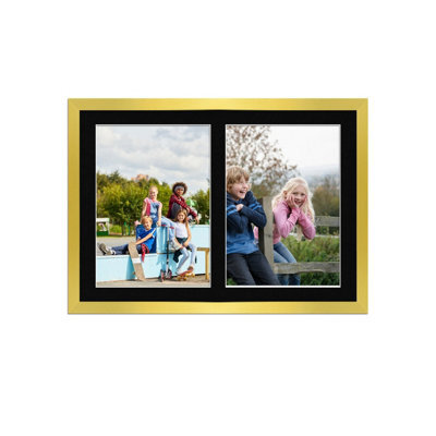 AK Frames 20X14 Gold Sleek Multi Photo Frame With Black Mount - Holds 2 Apertures (2X) A4 Photos - image 1