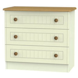 Vittoria Ready Assembled Matt Cream Oak Effect 3 Drawer Bedside Table (H)695mm (W)765mm (D)415mm