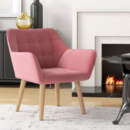 Homcom Velvet-Feel Accent Chair With Arms Slanted Back Wood Legs Pink