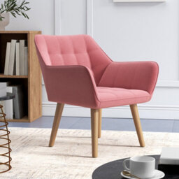 Homcom Velvet-Feel Accent Chair With Arms Slanted Back Wood Legs Pink - thumbnail 7
