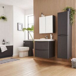 Clifton 2-Door Mirror Bathroom Cabinet 600mm H X 600mm W - Matt Graphite - (Arch) - thumbnail 2