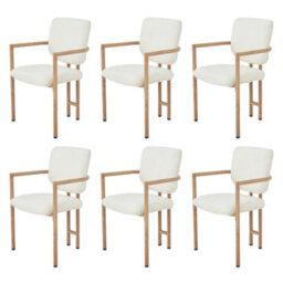 Btm Set Of 6 Dining Chairs, Metal Legs, Boucle Fabric, Natural Wood Finish - thumbnail 6