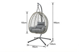 SquareBoxx Lovina Balinese Garden Egg Chair, A Grey 1 Seater Swing Chair & Cocoon Hanging Chair, Rattan Effect With Cushions - thumbnail 7
