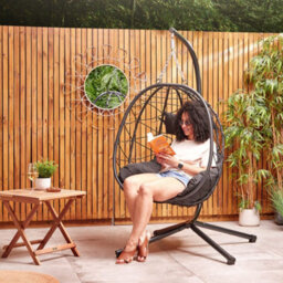 SquareBoxx Lovina Balinese Garden Egg Chair, A Grey 1 Seater Swing Chair & Cocoon Hanging Chair, Rattan Effect With Cushions - thumbnail 5