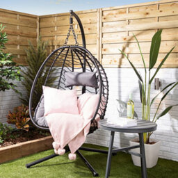 SquareBoxx Lovina Balinese Garden Egg Chair, A Grey 1 Seater Swing Chair & Cocoon Hanging Chair, Rattan Effect With Cushions - thumbnail 2