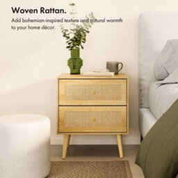 Bedside Table With Natural Rattan Drawers, Side Table With 2 Drawers - thumbnail 3