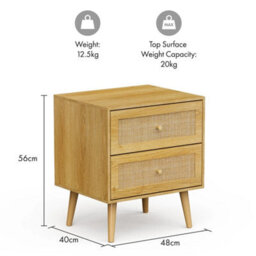 Bedside Table With Natural Rattan Drawers, Side Table With 2 Drawers - thumbnail 7