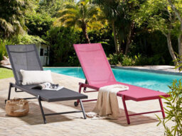 Beliani Sun Lounger Portofino Reclining Metal Burgundy - thumbnail 2