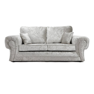 Furnishings For Less UK Chelsea Silver Crushed Velvet Large 3 Seater Sofa Rolled Arms