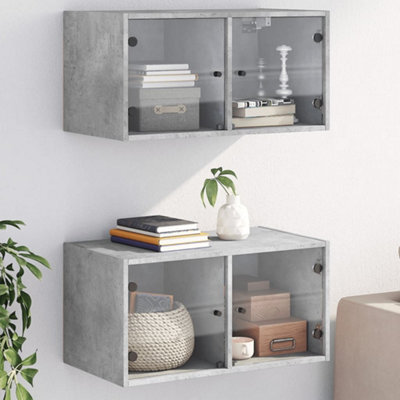 Walplus Wall Cabinets With Glass Doors 2 Pcs Concrete Grey 68.5X37X35 Cm - image 1