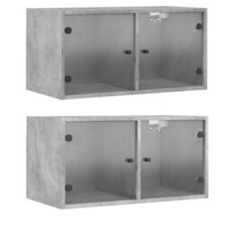 Walplus Wall Cabinets With Glass Doors 2 Pcs Concrete Grey 68.5X37X35 Cm - thumbnail 2
