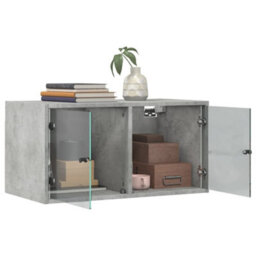 Walplus Wall Cabinets With Glass Doors 2 Pcs Concrete Grey 68.5X37X35 Cm - thumbnail 5