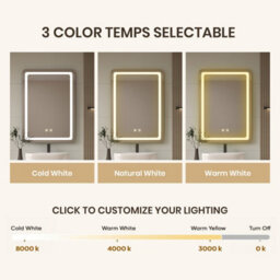 Living And Home Anti-Fog Rectangle Bathroom Mirror With Dimmable Led White Light - thumbnail 3