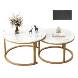 Nesting Coffee Table Set - 2-Piece Round Marble Effect Tables With Leg - thumbnail 1