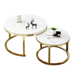 Nesting Coffee Table Set - 2-Piece Round Marble Effect Tables With Leg - thumbnail 6