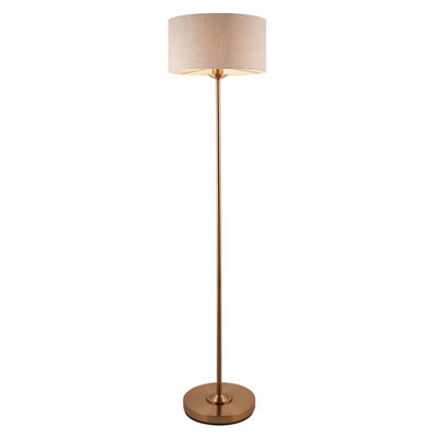 Loops Elegant 1500mm Tall Vintage Brass Floor Lamp With Natural Linen Shade - image 1