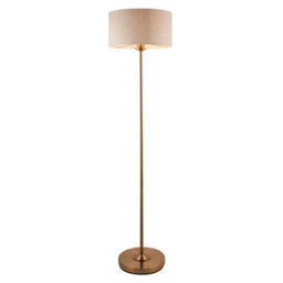 Loops Elegant 1500mm Tall Vintage Brass Floor Lamp With Natural Linen Shade