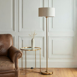 Loops Elegant 1500mm Tall Vintage Brass Floor Lamp With Natural Linen Shade - thumbnail 3