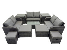 Fimous Outdoor Love Sofa Coffee Table Set Garden Rattan Furniture Set 10 Seater With 4 Stools 2 Side Tables Dark Grey - thumbnail 2