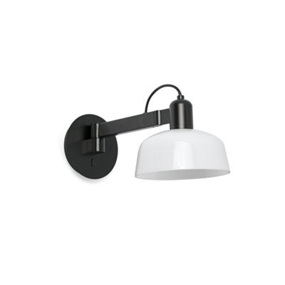 Luminosa Lighting Luminosa Tatawin Arm Dome Wall Lamp Black, Gloss White 1X E27