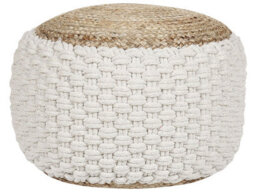 Wyld And Coco Boho Knitted Cotton-Jute Pouf Ottoman White-Beige, Eps Beads, 50 X 35 Cm - thumbnail 1