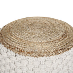 Wyld And Coco Boho Knitted Cotton-Jute Pouf Ottoman White-Beige, Eps Beads, 50 X 35 Cm - thumbnail 3