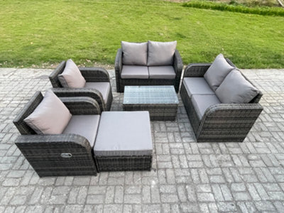 Fimous Rattan Garden Furniture Set Patio Outdoor Lounge Sofa Set With 2 Reclining Chairs Rectangular Coffee Table Big Footstool - image 1