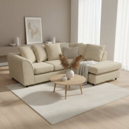 Abakus Direct Jumbo Chenille Corner Sofa In Beige Right Facing With Plush Chaise Extension - thumbnail 7