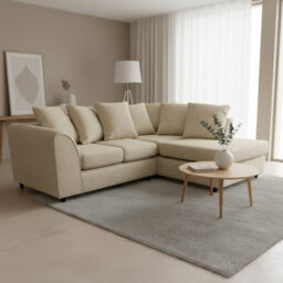 Abakus Direct Jumbo Chenille Corner Sofa In Beige Right Facing With Plush Chaise Extension - thumbnail 5