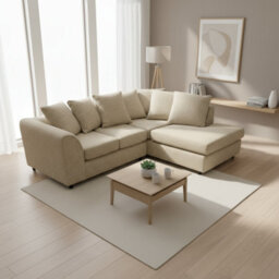 Abakus Direct Jumbo Chenille Corner Sofa In Beige Right Facing With Plush Chaise Extension - thumbnail 3