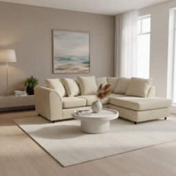 Abakus Direct Jumbo Chenille Corner Sofa In Beige Right Facing With Plush Chaise Extension - thumbnail 6