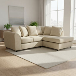 Abakus Direct Jumbo Chenille Corner Sofa In Beige Right Facing With Plush Chaise Extension - thumbnail 1